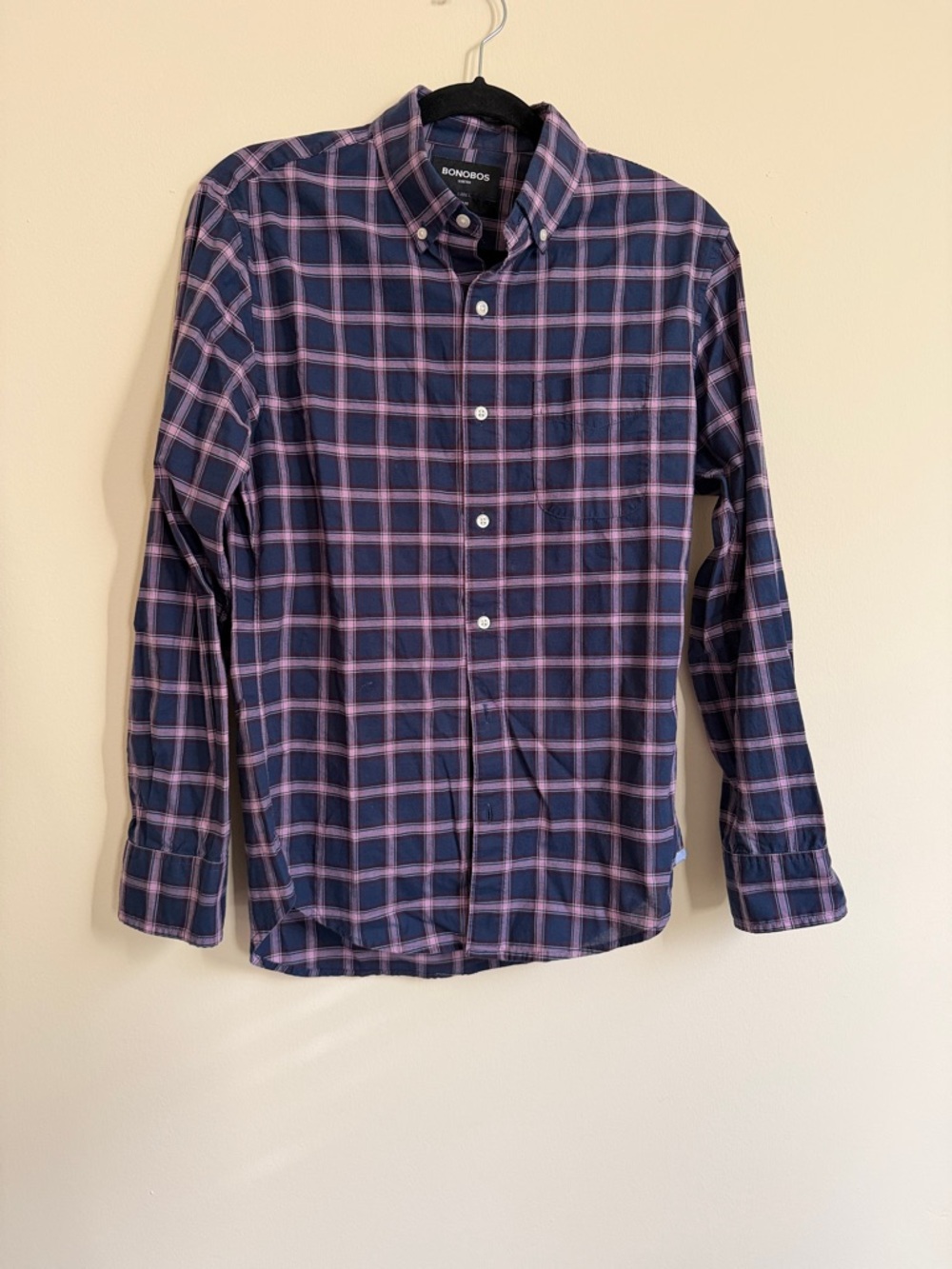 Bonobos Navy and Pink Plaid Button-Down Shirt